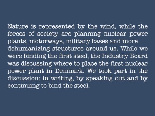 Quote from the history of wind power: While we were binding the first steel, the Industry Board was discussing where to place the first nuclear power plant in Denmark.