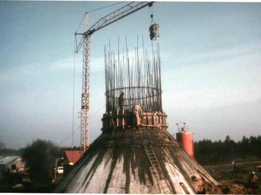 The tower of the first modern wind turbine – Tvindkraft.