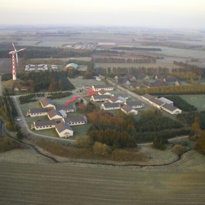 Tvind campus photographed from a hot air balloon one early morning