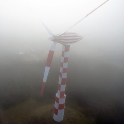 The windmill at Tvind one foggy morning.